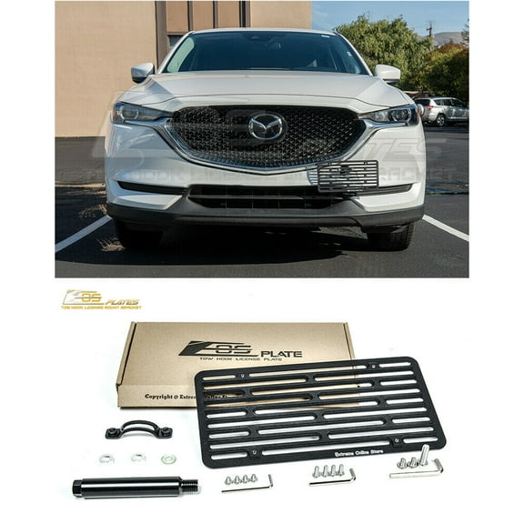  Extreme Online Store Replacement for 2017-Present Mazda CX-5 | EOS Plate Version 2 Full Sized Front Bumper Tow Hook License Relocator Mount Bracket Tow-359-V2