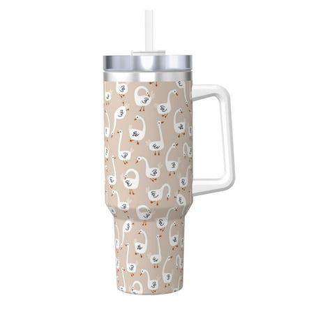

Goofa White Goose Print 40oz Ice Bully With Handle And Straw Stainless Steel Vacuum Insulated Cup And 2 In 1 Straw Lid