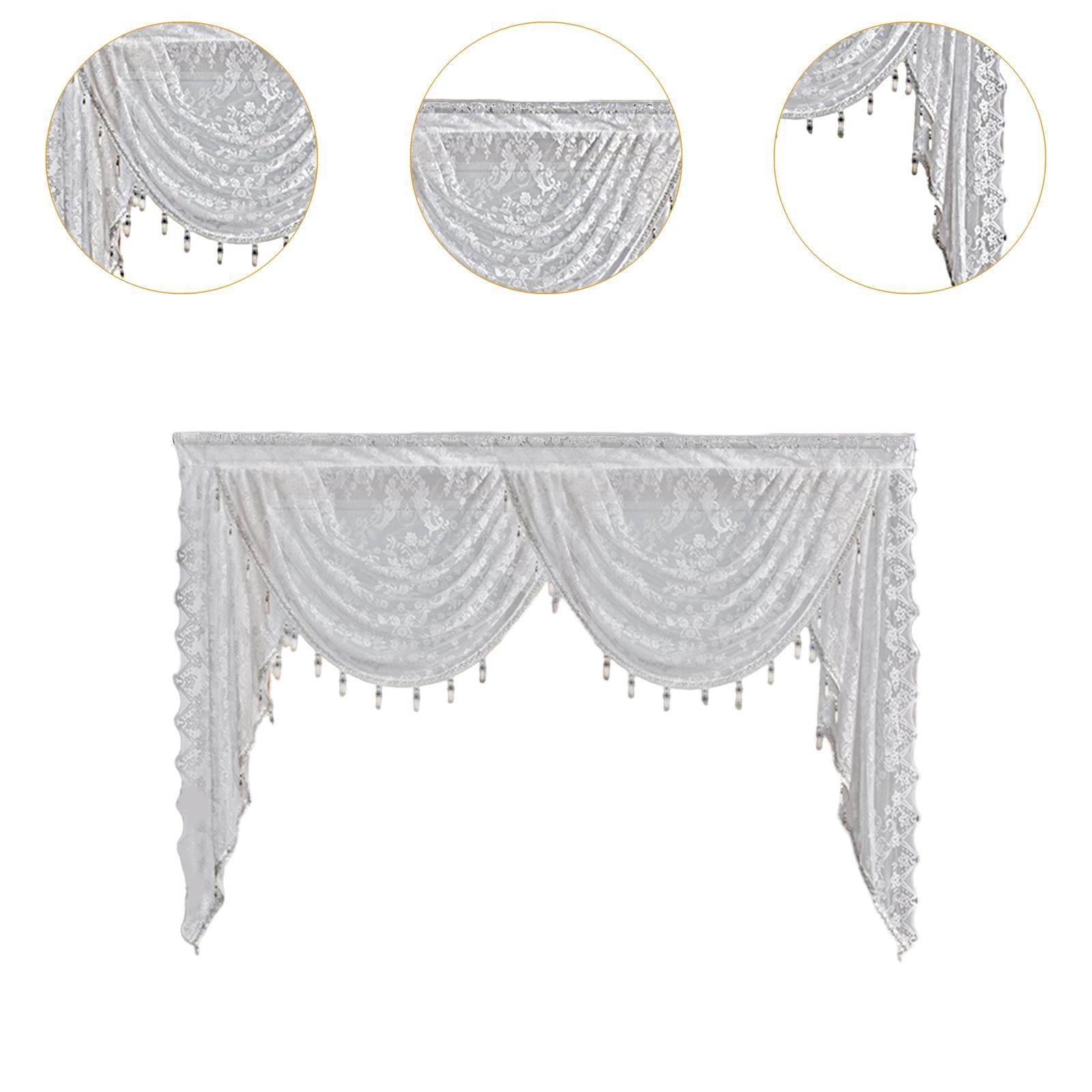 Fancyes Waterfall Window Valance Vintage Design Romantic Easy to Hang Decorative Swag Valance with Bead Tassels for Basement Bedroom Width 150cm