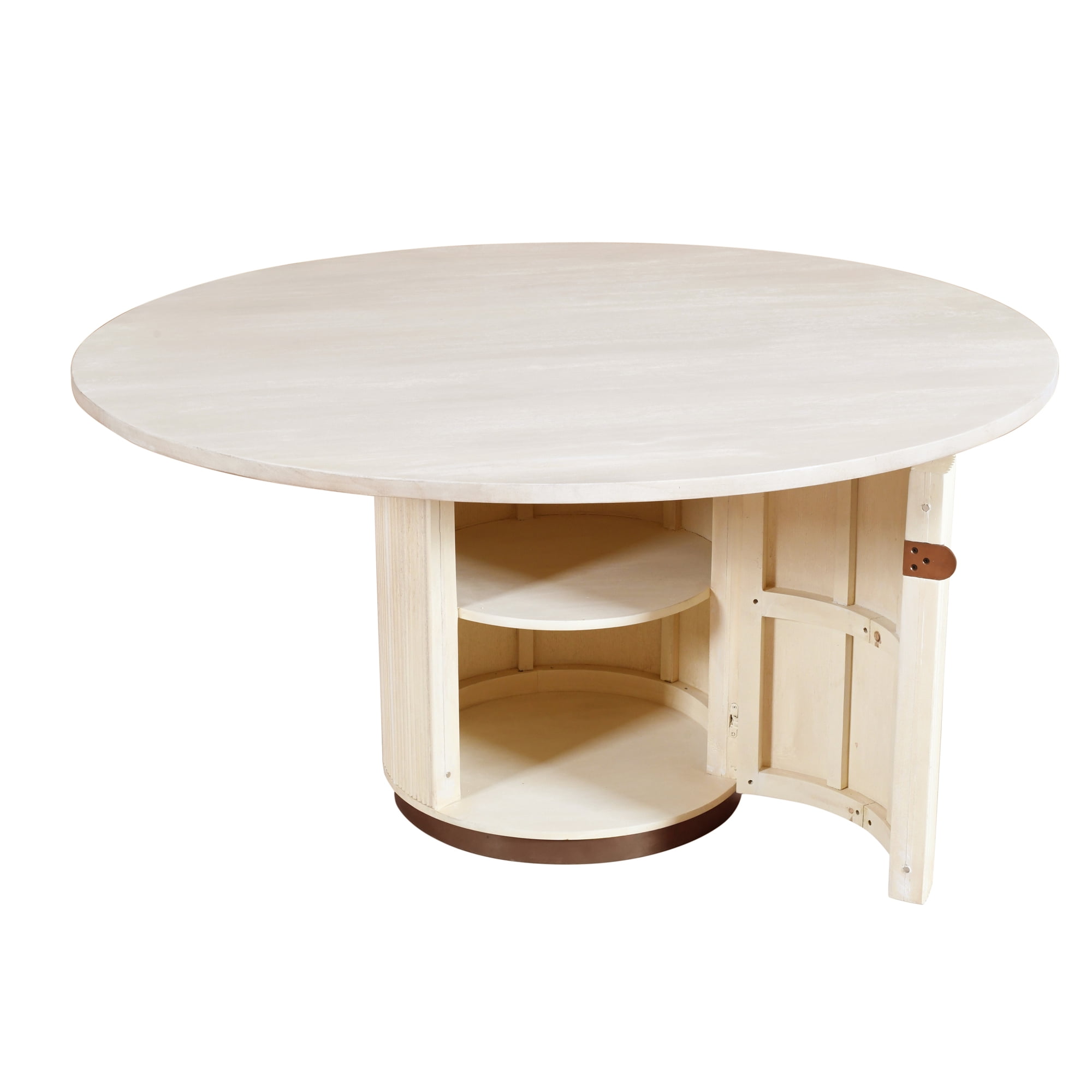 Ox Bay Natalia Fluted Wood Round Dining Table with Storage, White