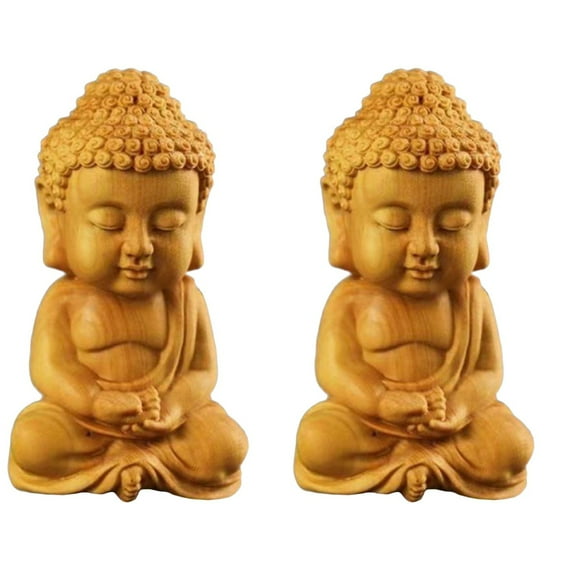 Set of 2 Buddha Statues Yoga Meditation Small Ornaments Office