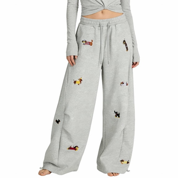 MVRLSH Sweatpants Women Elastic Waist Side Pockets Sport Casual Trousers Solid Loose Long Comfort Pants Gray M-3Xl