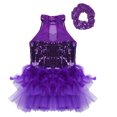 thumbnail image 4 of Sinleey Girls Sparkle Sequins Ballet Dance Skirted Letoards Jazz Latin Modern Performance Costumes Purple 12, 4 of 7