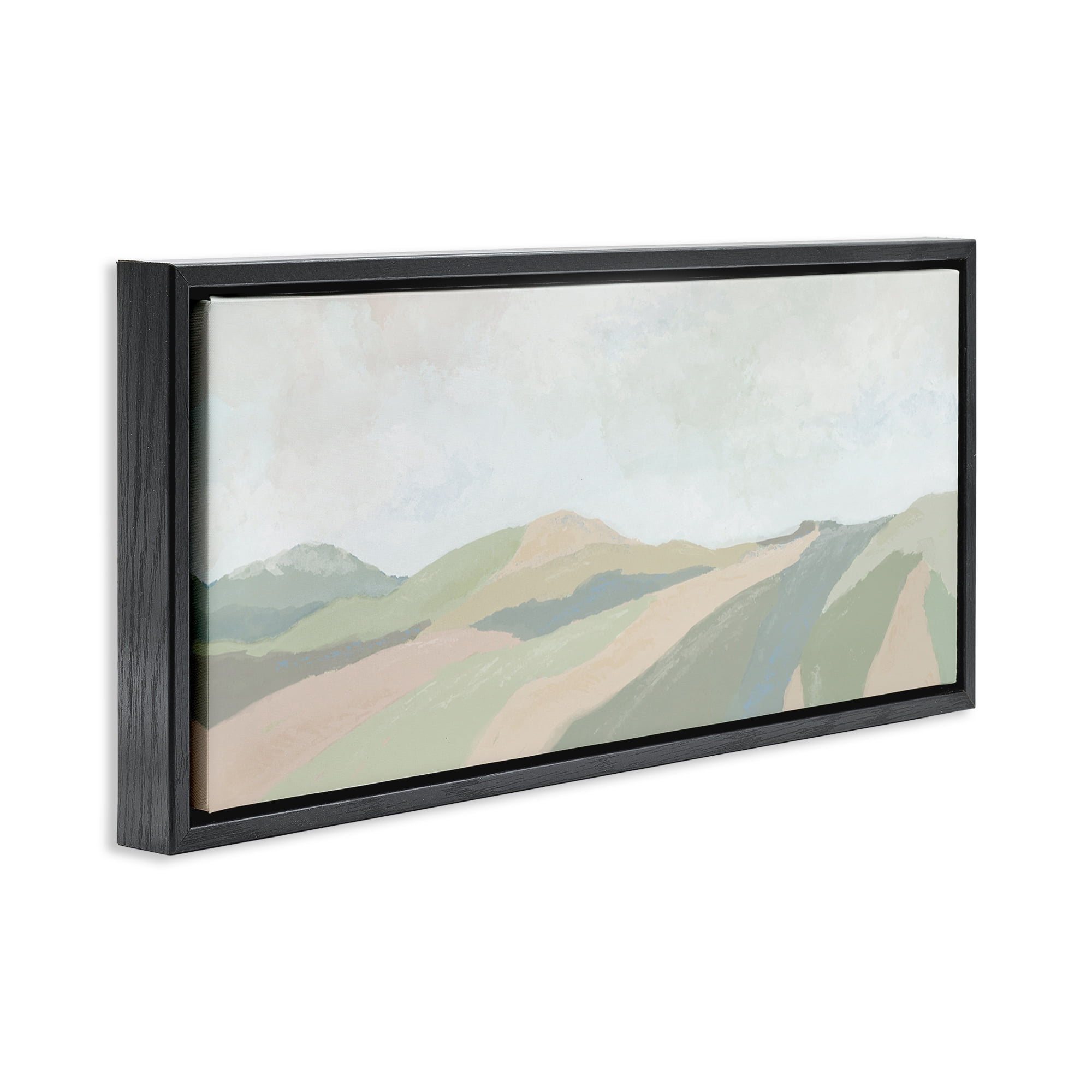 Stupell Industries Striped Green Hills Landscape & Nature Painting Black Floater Framed Canvas Art Print Wall Art, 31 x 14