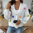 thumbnail image 6 of Binmer Women’s 3D Floral V-Neck Knit Cardigan Long Sleeve Button Front Ladies Casual Textured Floral Embellished Layering Sweater,Sizes S-XL, 6 of 6