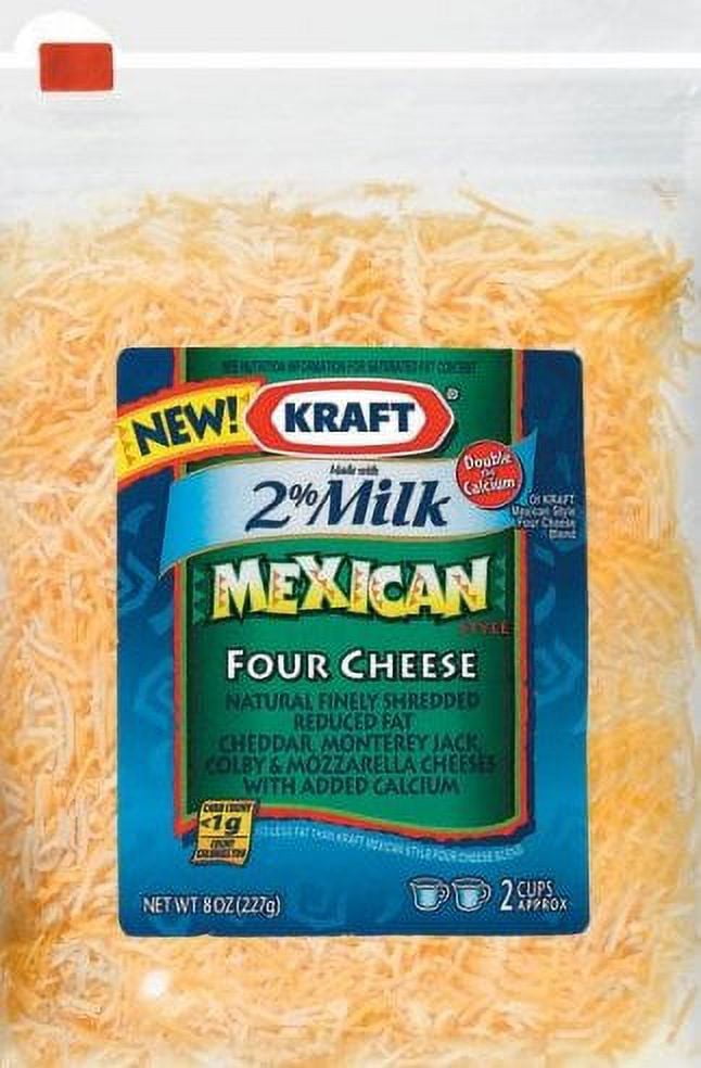 Kraft Natural Cheese: Mexican Four Cheese 2% Milk Finely Shredded Shredded Cheese, 8 Oz.