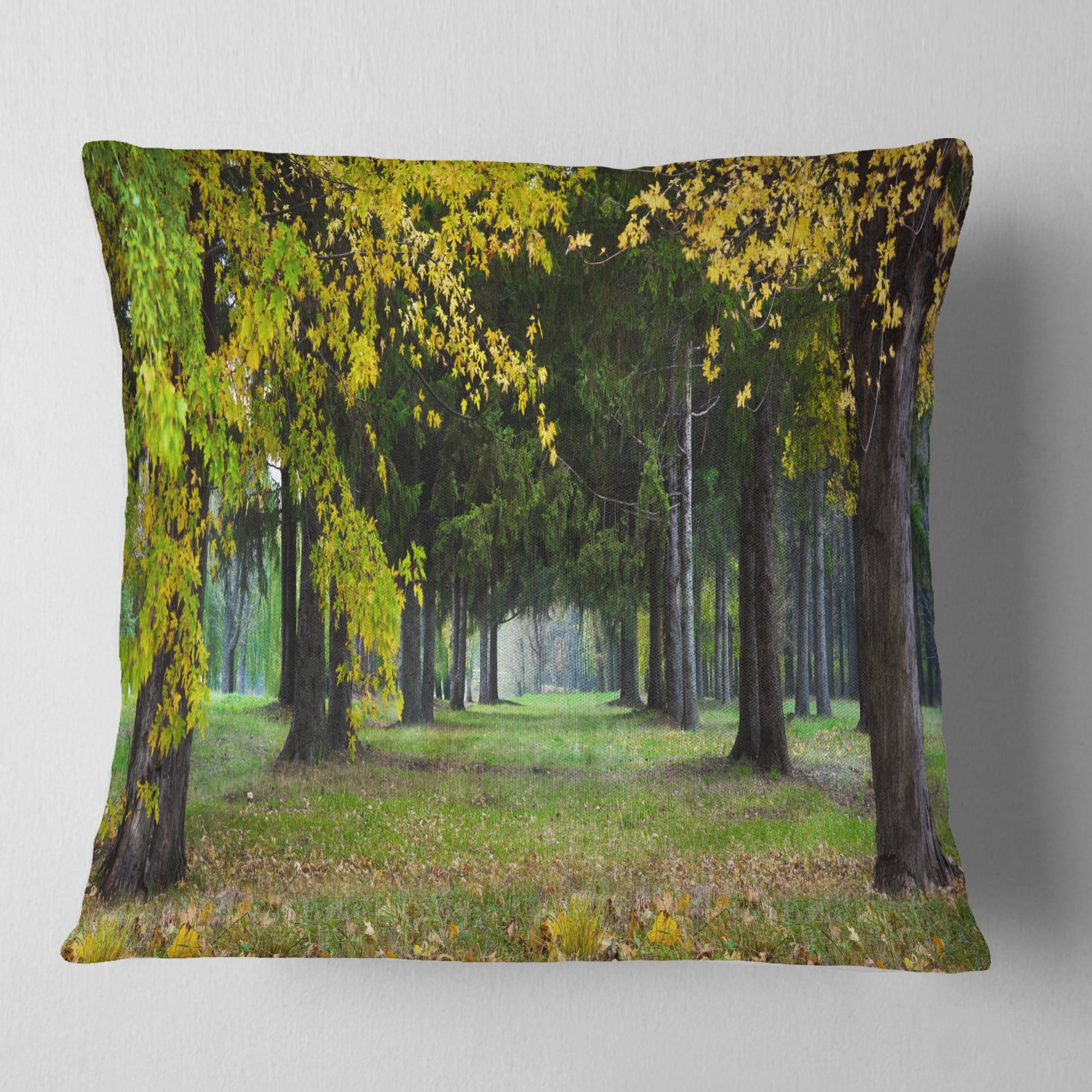 Designart Green Park in Autumn - Landscape Photography Throw Pillow - 18x18