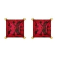 thumbnail image 3 of 4 Ct Princess Cut Studs Red Ruby 14K Yellow Solid Solid Gold Everyday Dainty Earrings Screw Back, 3 of 7