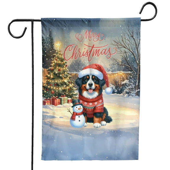 Merry Christmas Woofmas Xmas Noel Bernese Mountain Dog Santa Snowman Garden Flag 12x18in Double Sided Berner Lover Gifts Outdoor Decor - 13016
