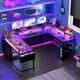 thumbnail image 4 of Rosa 126 - pulgada u - shaped oficina casa escritorio reversible l - shape, dynamic rgb led, built - in power outlets, usb ports, tamaño completo monitor stand, almacenamiento estantes, hooks..., 4 of 5
