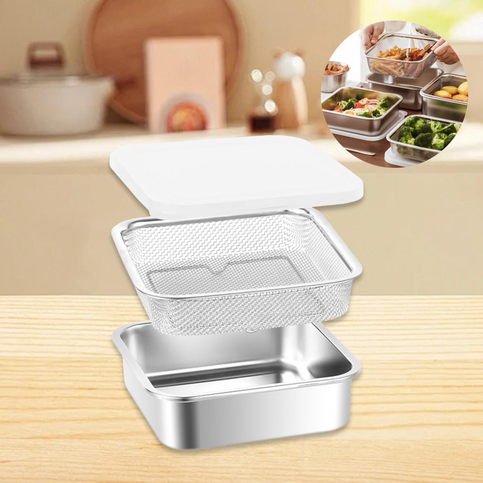 Stainless Steel Container Food Storage Box Colander Set Reusable 1500ml with Airtight Seal for Lettuce and Berries