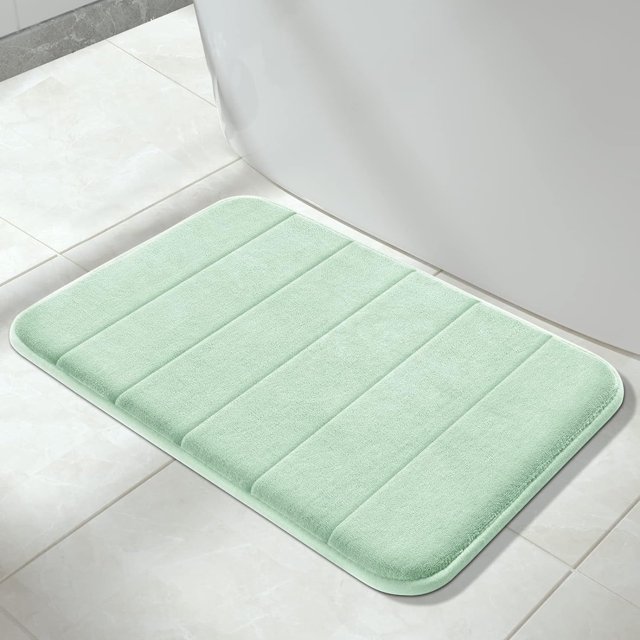 Alfombra de baño de espuma viscoelástica POWKOL, 61 x 40 cm, cómoda, suave, con gran absorción de agua, lavable a máquina, antideslizante, gruesa, fácil de secar, verde pálido