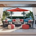 thumbnail image 1 of CorLiving 9.5ft Tilting Cantilever Outdoor Patio Umbrella with Steel Frame and 8 Support Arms, Crimson Red, 1 of 10