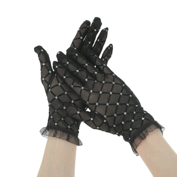 Unique Bargains 1 Pair Sunblock Mittens Argyle Sun Block Driving Gloves for Women Black