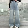 thumbnail image 2 of Byoo Teen Girls Baggy Bow Print Denim Jeans Casual Wide Leg Straight Fit Trousers with Pocket Kids Pull-On Pants, 2 of 9