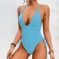 thumbnail image 2 of Puntoco Swimsuit for women 2025 Clearance Women's Thong Bottom Two Piece Bikini Double Shoulder Straps Cute Swimsuit Triangle Bathing Sky Blue XL(XL), 2 of 7