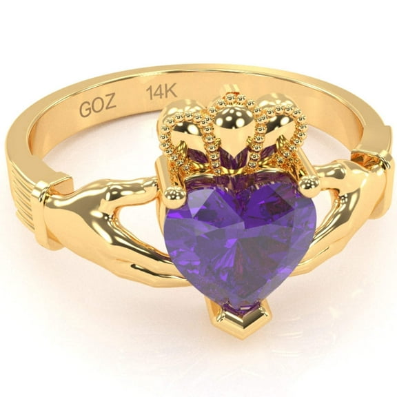 Claddagh Amethyst Ring In Solid 14k Yellow Gold