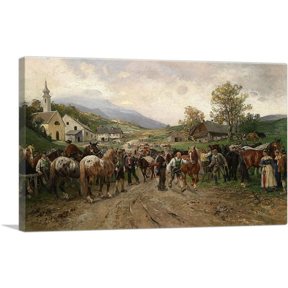ARTCANVAS Pferdemarkt 1917 Canvas Art Print by Julius Von Blaas - Size: 26" x 18" (0.75" Deep)