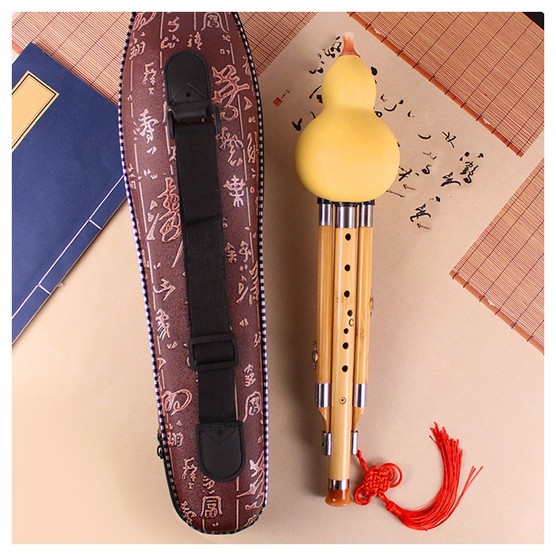 Hulusi Musical Instrument, Handmade Gourd Flute, C-key Gourd Flute, Traditional Chinese Instrument with Storage bag, For Beginners Performance