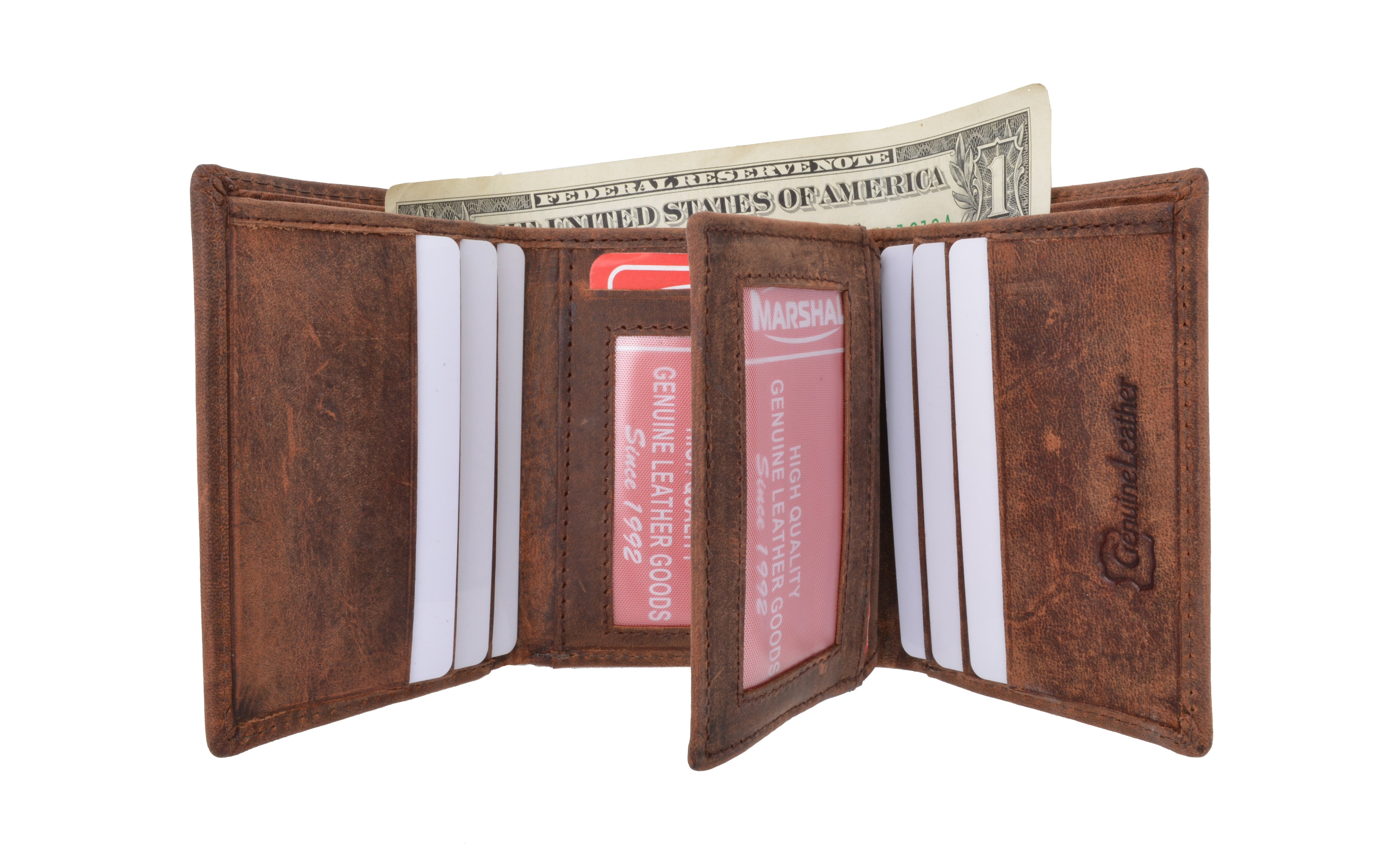 New RFID Blocking Mens Vintage Soft Genuine Leather Classic Trifold Wallet RFID1107HTC