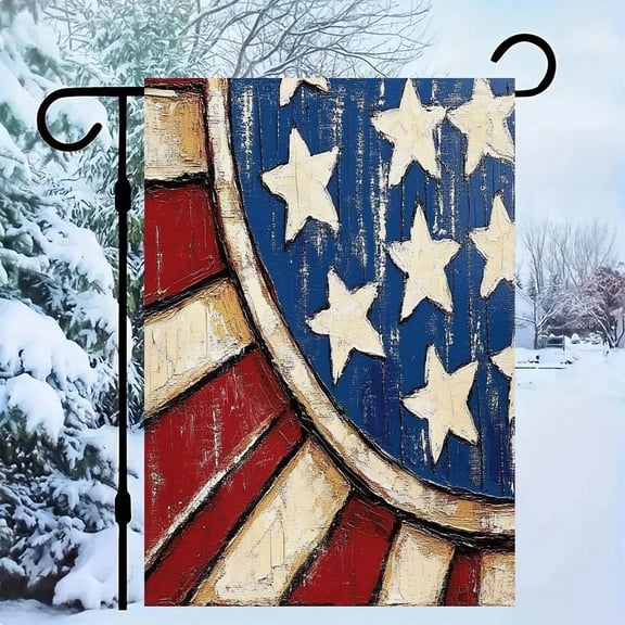 RKSupls Patriotic Linen Double Sided Garden Flag, Independence Day Themed Yard Decor, Impasto Flag Stars Stripes Outdoor Banner for Holiday Lawn