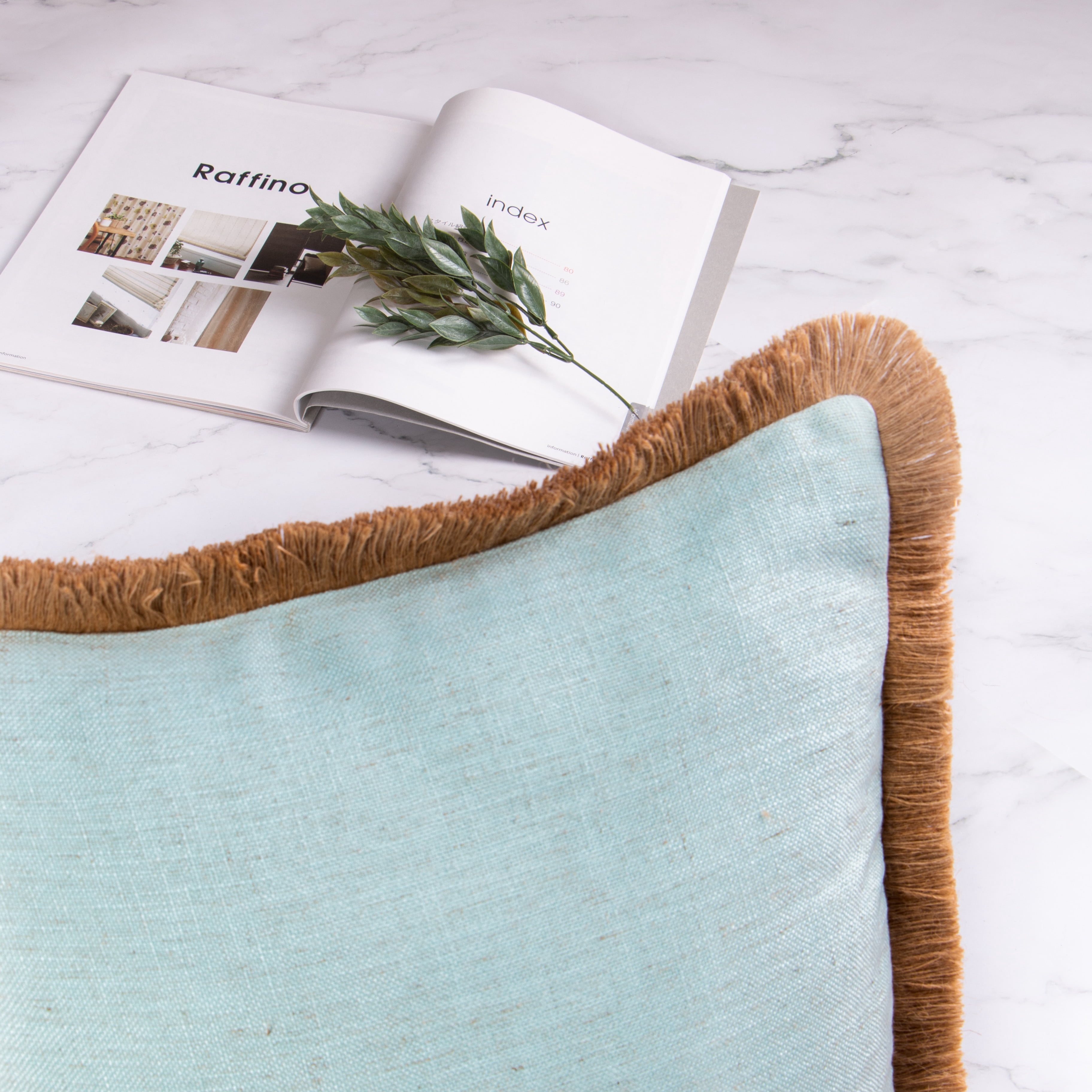 Phantoscope Farmhouse Linen Throw Pillows, Tassel Trimmed Boho Decorative Accent Pillows, Light Blue, 18 x 18 in, Set of 2