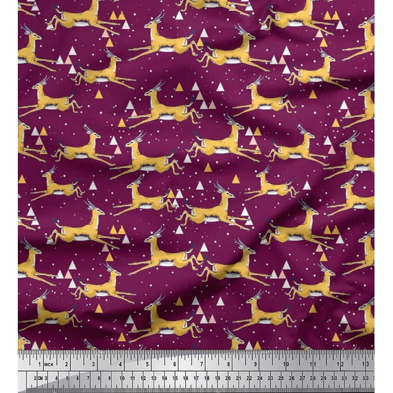 Soimoi Cotton Cambric Fabric Triangle & Impala Deer Animal Decor Fabric Printed Yard 56 Inch Wide