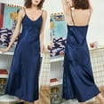 thumbnail image 5 of HEVIRGO Summer Silk Pajamas Nightgown Women Pleated V Neck Sleeveless Maxi Nightdress,2# XXXL, 5 of 10