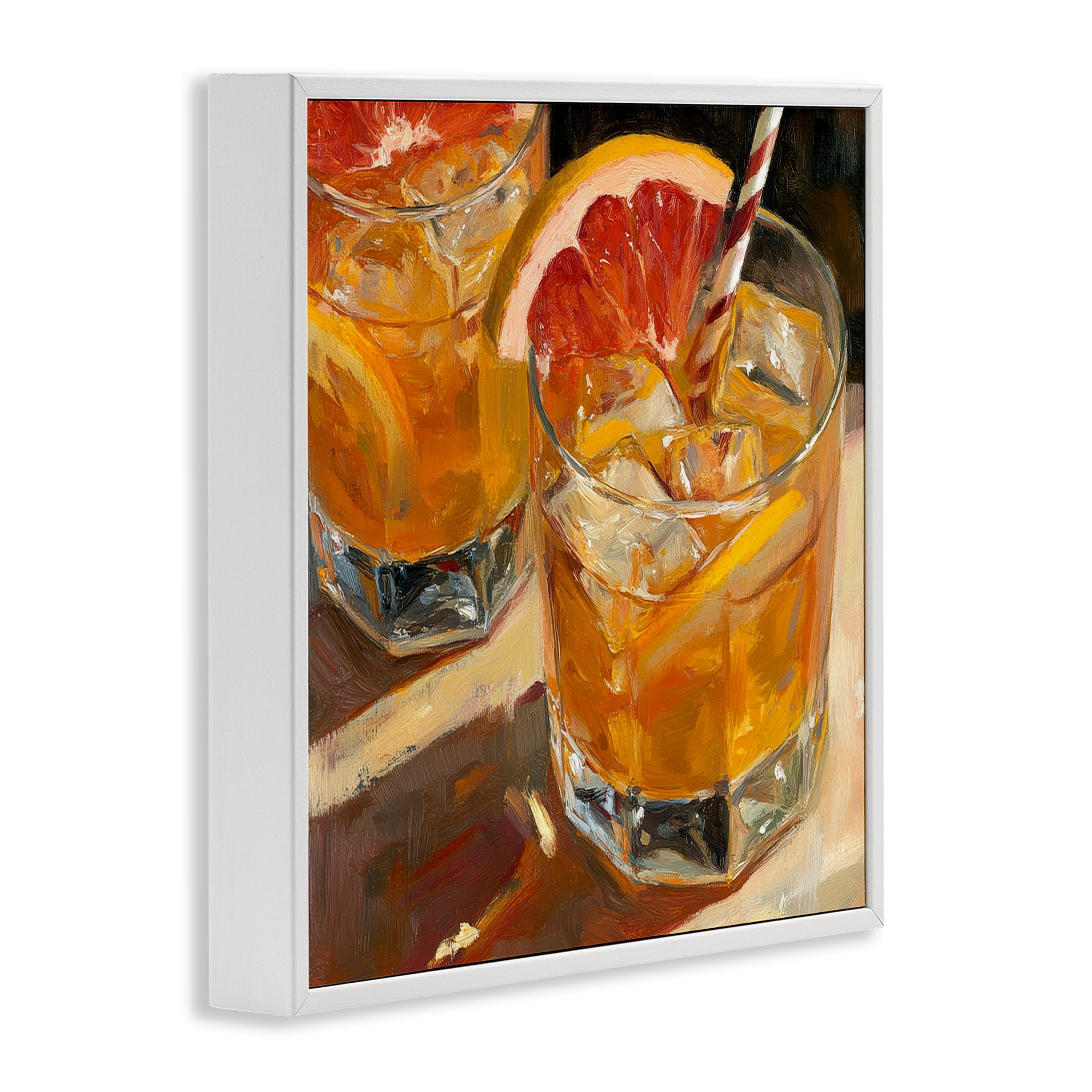 Stupell Industries Grapefruit Cocktail with Ice Cubes White Framed Giclee Art, design by Petal Prints Design