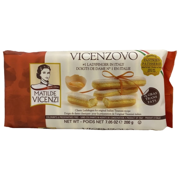 Vicenzovo Ladyfingers by Matilde Vicenzi | Classic Italian Ladyfingers for Tiramisu | Tray of 12 Cookies | 7.05 oz | 200g | All-Natural | Kosher | Dairy
