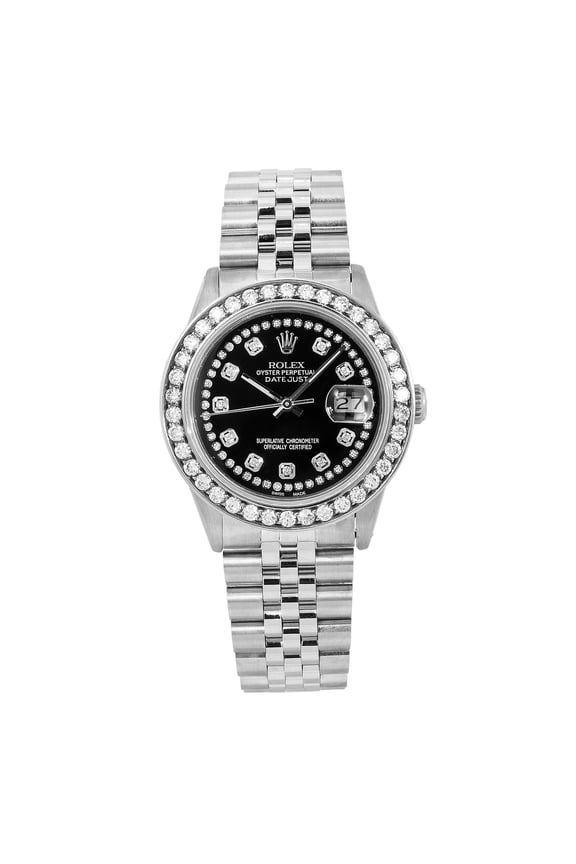Pre-Owned Rolex Datejust 36MM 16030 Black Diamond Dial Diamond Bezel Stainless Steel Jubilee Bracelet 1.5ct