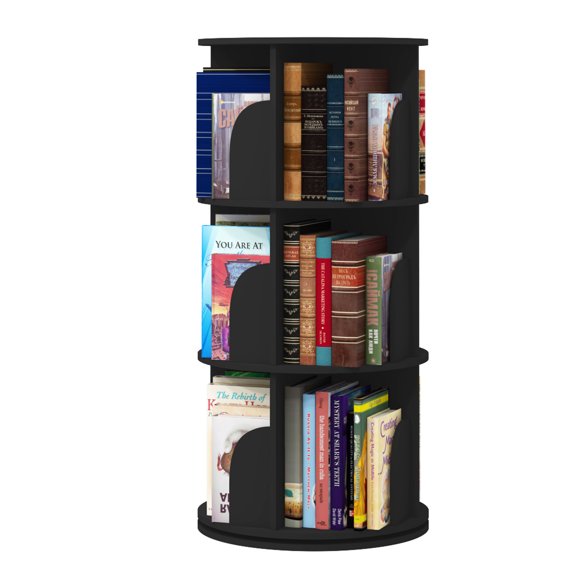 3 Tier 360° Rotating Stackable Shelves Bookshelf Organizer - Black