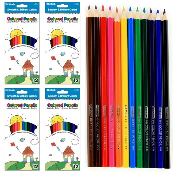 48 Ct Assorted Colored Pencils Bright Pre-Sharpened Drawing Coloring School Kids
