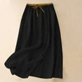 thumbnail image 2 of Cotton Linen Maxi Skirt for Women High Waist A-Line Flowy Long Skirts with Drawstring Loose Casual Boho Skirt, 2 of 9