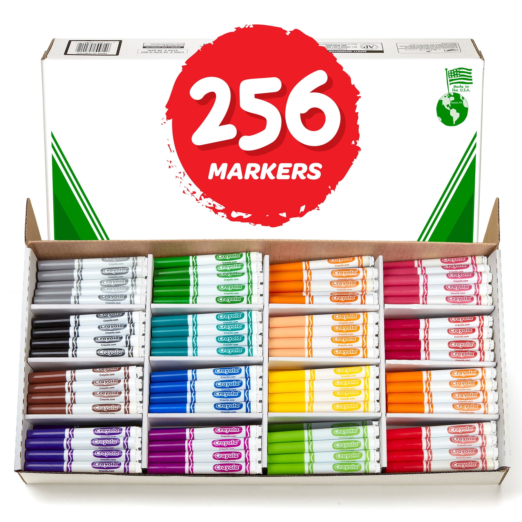 Crayola Non-Washable Classpack Markers, Broad Point, 16 Classic Colors, Pack of 256