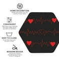 thumbnail image 3 of Lsque Cardiogram and Heart Pattern 4" Drink Coasters Set of 4, PVC Leather Absorbent Coasters, Table Coaster Set Decorative Coffee Cup Coasters Housewarming Gift -Hexagon, 3 of 6