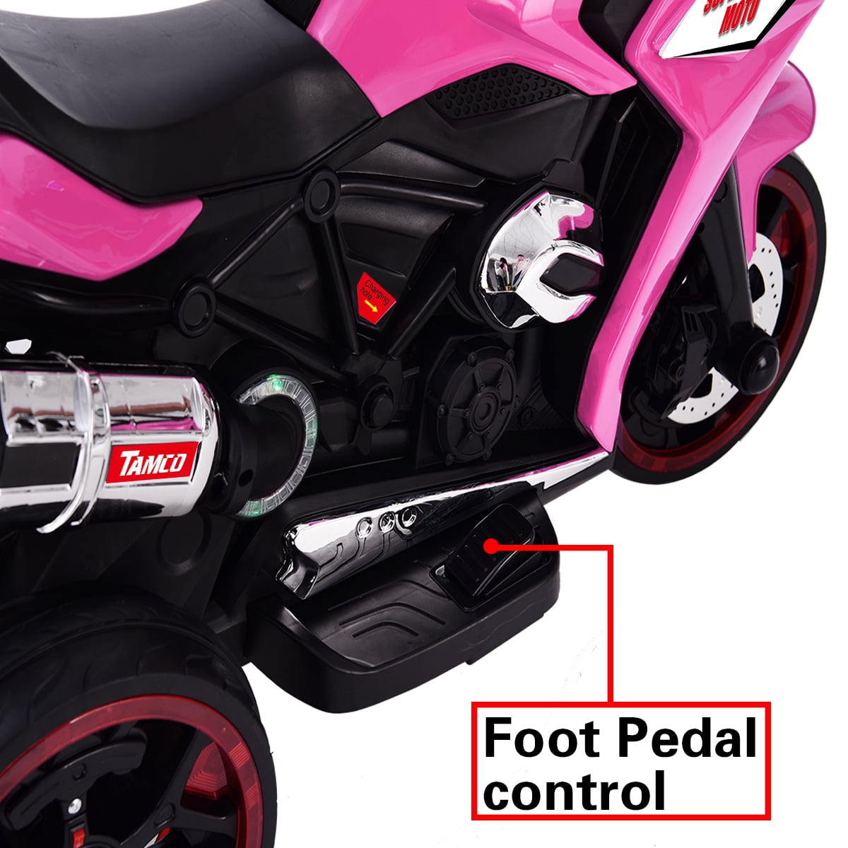 12V Electric Motorcycle Ride-On with Light-Up Wheels, 3-Wheel Rechargeable Battery Bike, Music & Sound Effects
