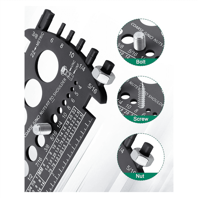 Bolt Gauge (Metric and SAE),Bolt Sizer for Quickly Sizing Nuts and Bolts, Plastic Bolt Measuring Tool,Thread Gauge Black