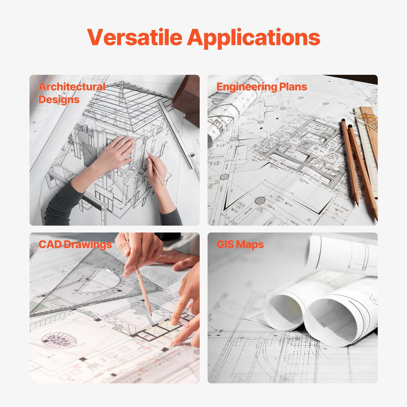 24" x 150 ft Wide Format Plotter Paper, 4 Rolls CAD Bond Paper for Engineering Drawings, Architectural Designs & GIS Maps, 20 LB Bond, 2" Core – Ideal for Large-Scale Printing