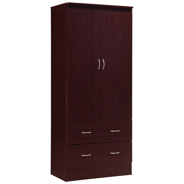 Pemberly Row 32" Wide 2 Door Wardrobe Armoire Closet with 2 Drawers in Mahogany