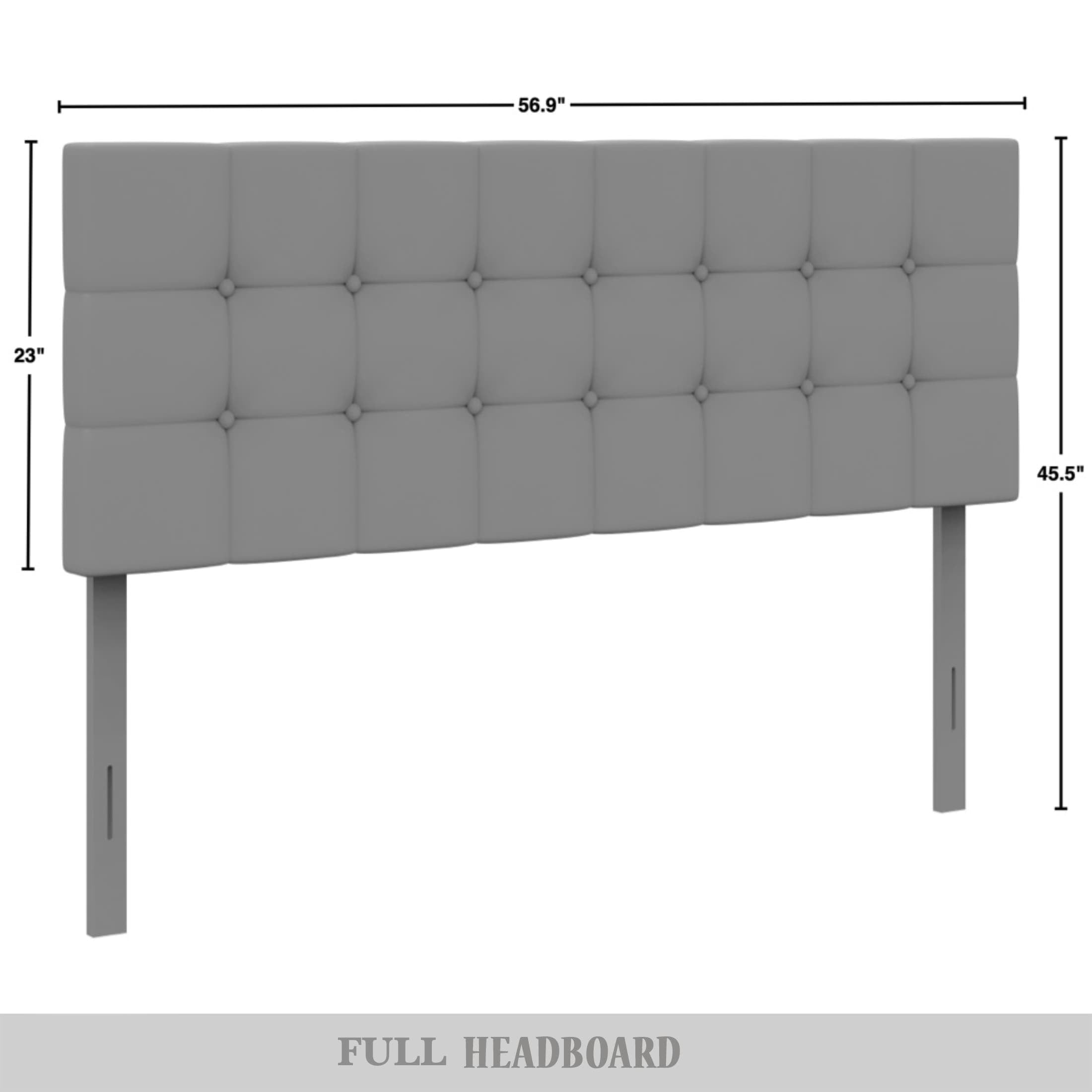 Castle Place Full Square Button-Tufted Upholstered Headboard, Linen, Light Grey