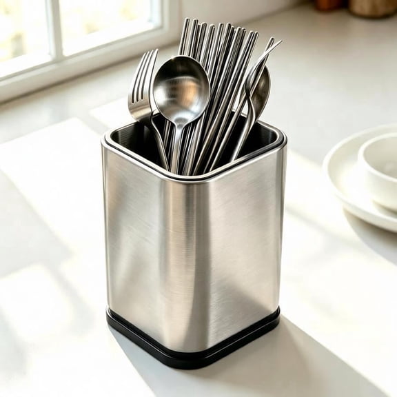 Fixdono Stainless Steel Utensil Holder for Countertop, Stable Weighted Base, Rust-Resistant Kitchen Tool Organizer