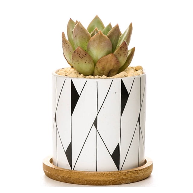 Plant Pot Cylindrical Flowerpot 7.5x7.6cm Geometric Pattern Simple Black White Nordic Style Home Decor Ceramic Vase