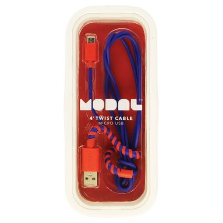 - Modal 4-Ft Twist USB Cable with Universal Micro-USB Connector - Blue/Red