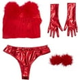 thumbnail image 6 of Women Fembot Costume Red Sexy Feather Lingerie Suit Suspender Dress, 6 of 7