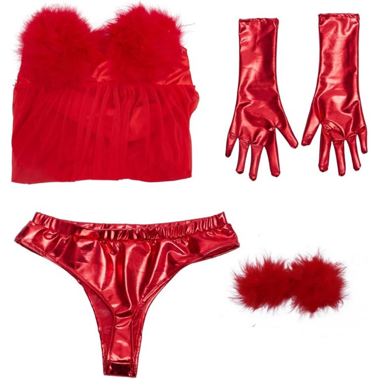 fembot in a red dress Women Fembot Costume Red Sexy Feather Lingerie Suit Suspender Dress