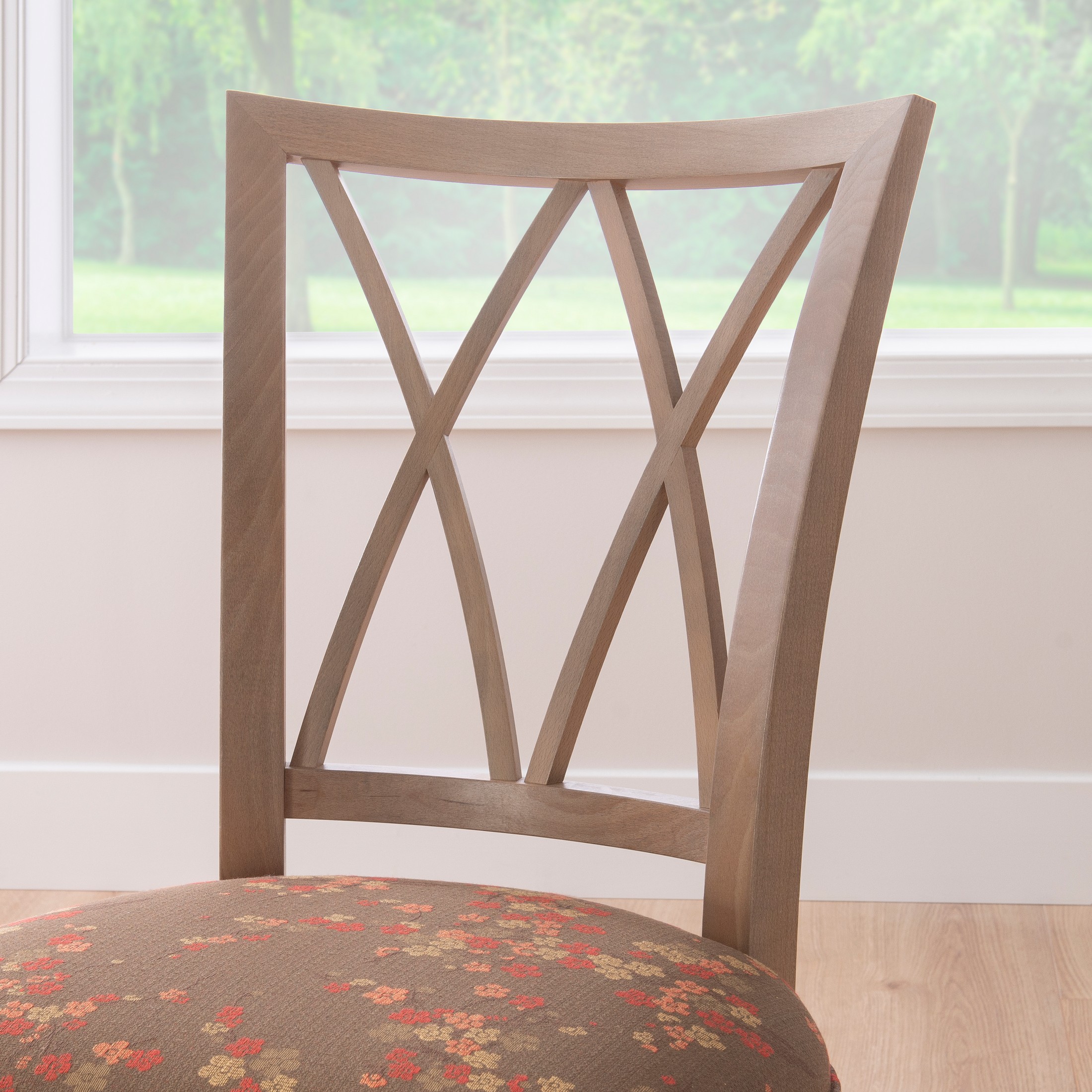 Linon Tanlsey Upholstered Dining Chair, Set of 2, Natural with Brown and Multicolor Flower Pattern Fabric