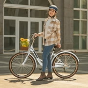Viribus 24 Women's Cruiser Bike for Adults, 7-Speed Beach & City Bicycle with Basket Rack, White