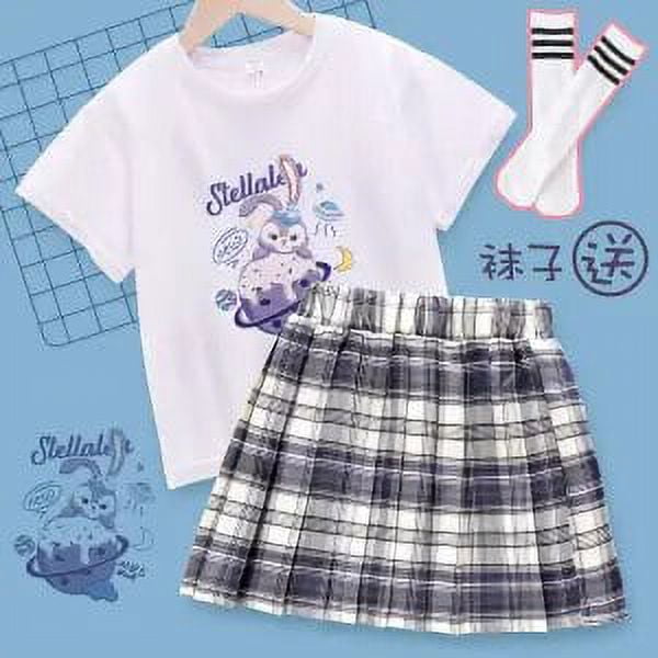 Kuromi-Falda plisada de manga corta Y2K Sanrios, traje bonito de Anime Kawaii para estudiantes, holgado, informal, suave, cómodo, femenino gym unisex
