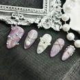 thumbnail image 5 of 10Pcs Original Design Handmade Shiny Press-On Nails - Purple Glitter Fake Nails with Butterfly & Pearl Accessories, Artisan-Crafted Decorative Nails, 5 of 10